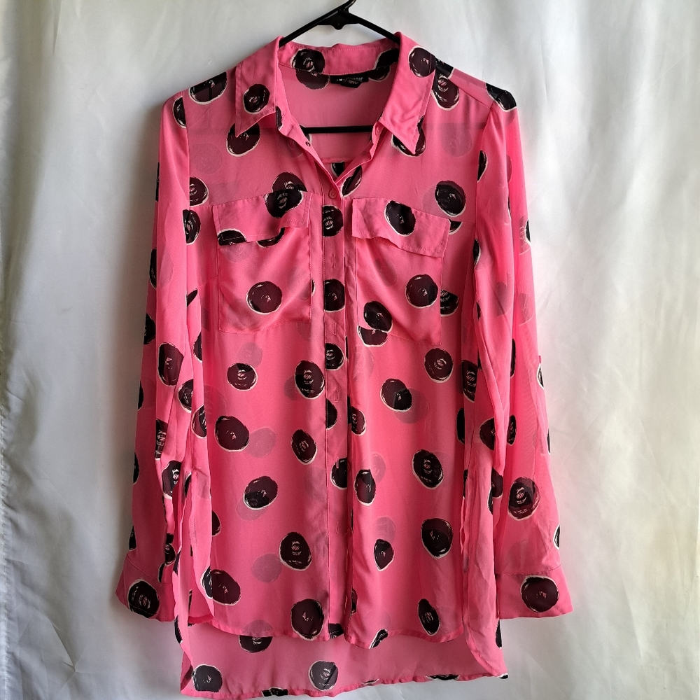 I Love Ronson Womens Sheer Pink And Black Blouse Lightweight Swimwear